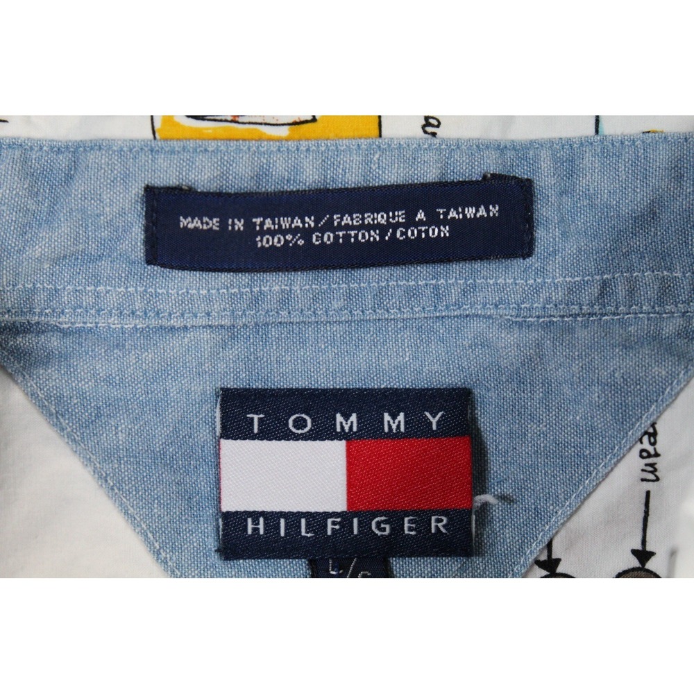 Vtg Tommy Hilfiger Nautical All Over Print Shirt Large Cotton Button Collar 90's - Picture 8 of 8